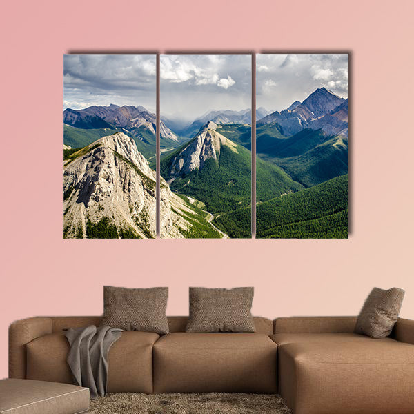 Mountain range landscape view in Jasper NP, multi panel canvas wall art