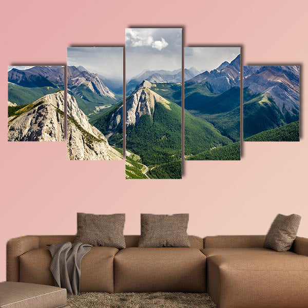 Mountain range landscape view in Jasper NP, multi panel canvas wall art