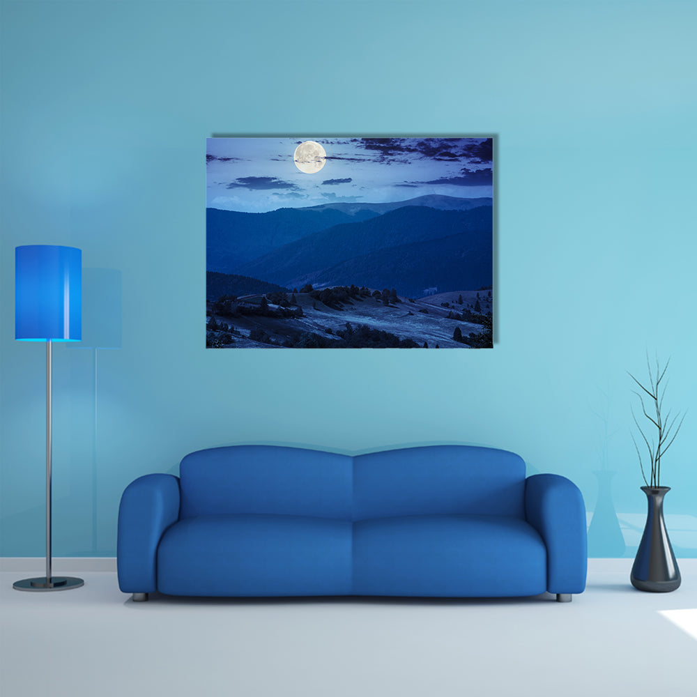 A Mountain Summer Landscape With Pine Trees Near Meadow And Forest On Hillside Multi Panel Canvas Wall Art