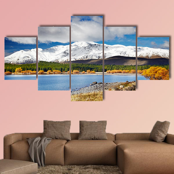 Mountain landscape, Lake Tekapo, New Zealand Multi panel canvas wall art