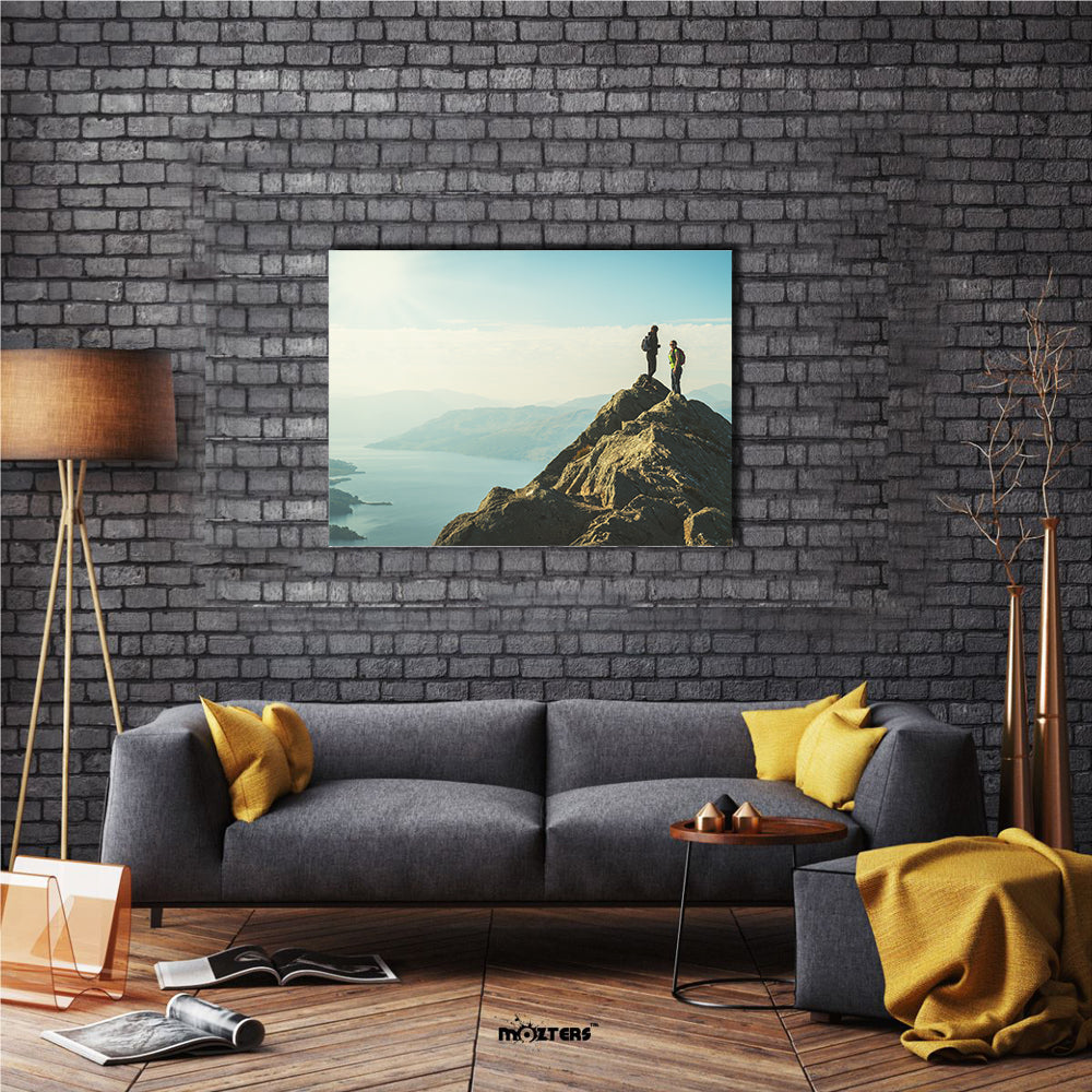 From The Top Of The Mountain, Female Hikers Are Enjoying The Valley Below, Ben A, Multi Panel Canvas Wall Art