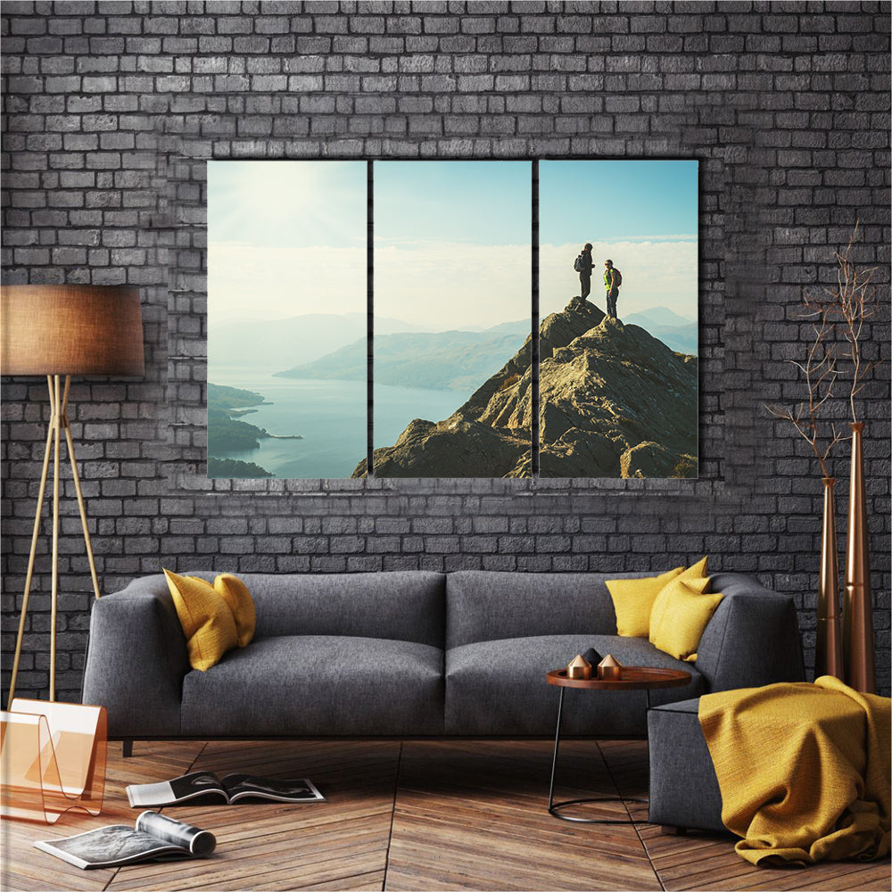 From The Top Of The Mountain, Female Hikers Are Enjoying The Valley Below, Ben A, Multi Panel Canvas Wall Art