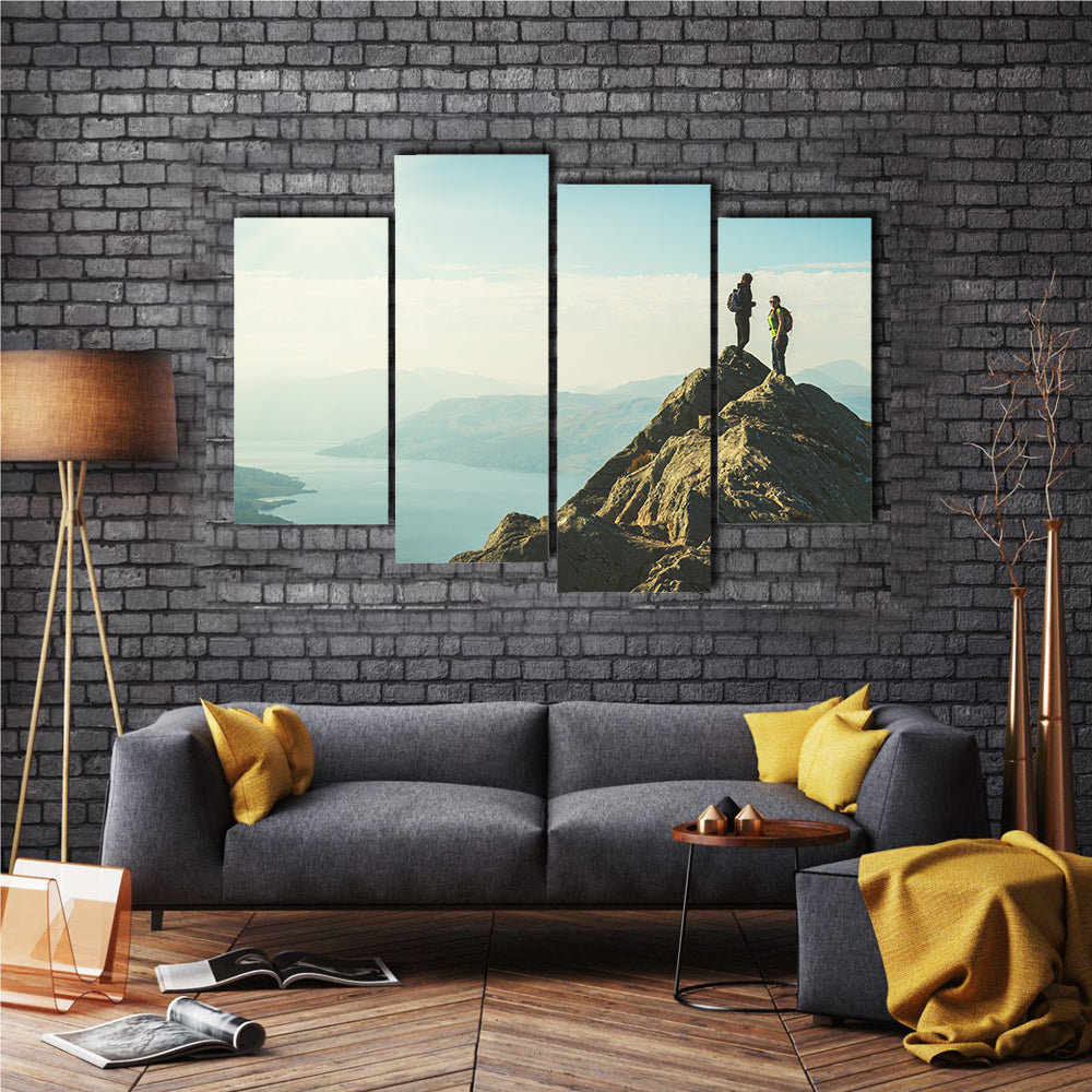 From The Top Of The Mountain, Female Hikers Are Enjoying The Valley Below, Ben A, Multi Panel Canvas Wall Art