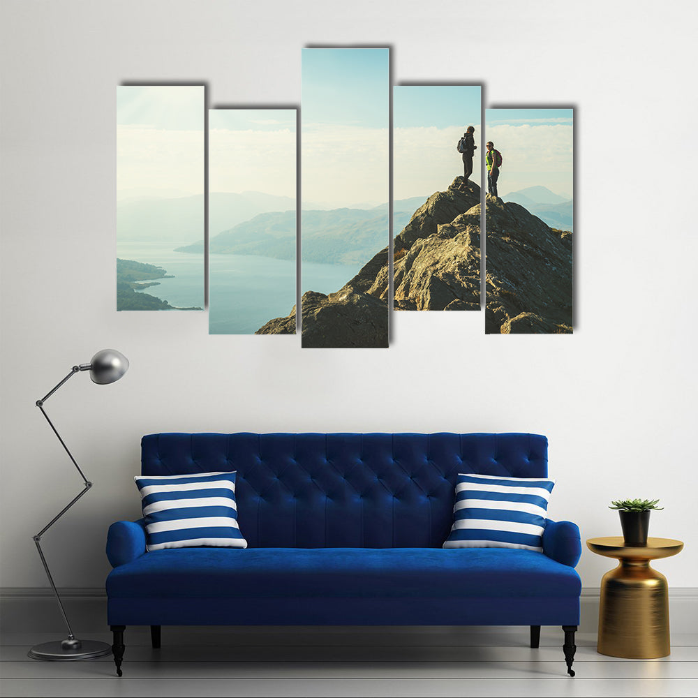 From The Top Of The Mountain, Female Hikers Are Enjoying The Valley Below, Ben A, Multi Panel Canvas Wall Art