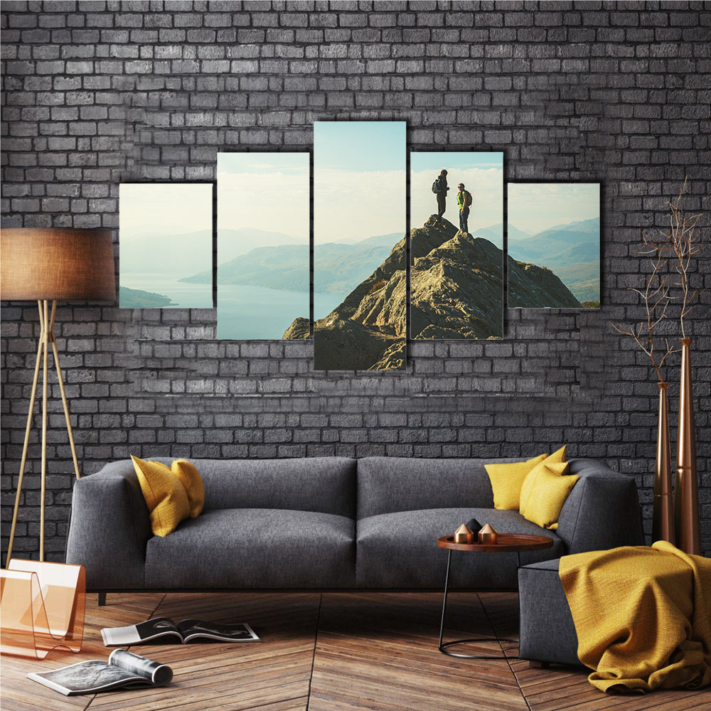 From The Top Of The Mountain, Female Hikers Are Enjoying The Valley Below, Ben A, Multi Panel Canvas Wall Art
