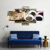 Traditional Chinese herbal medicine ingredients with not real hieroglyphs Multi panel canvas wall art