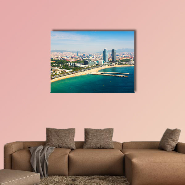 Aerial view of Barcelona from Mediterranean Sea, Beach and Port Olympic wall art