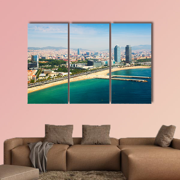 Aerial view of Barcelona from Mediterranean Sea, Beach and Port Olympic wall art