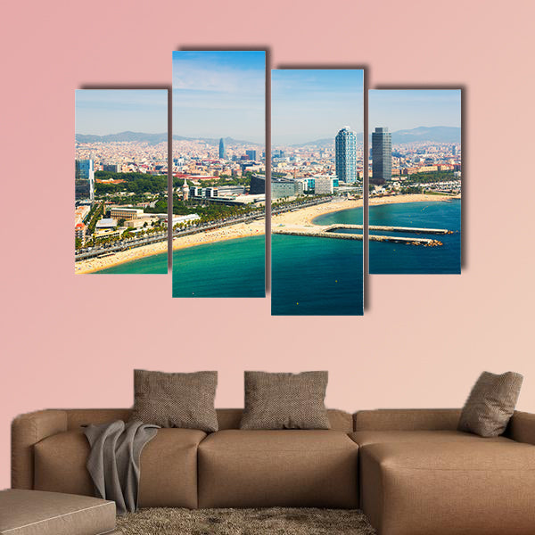 Aerial view of Barcelona from Mediterranean Sea, Beach and Port Olympic wall art