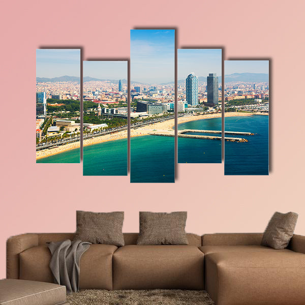Aerial view of Barcelona from Mediterranean Sea, Beach and Port Olympic wall art
