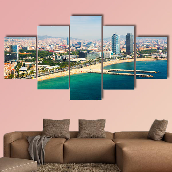 Aerial view of Barcelona from Mediterranean Sea, Beach and Port Olympic wall art