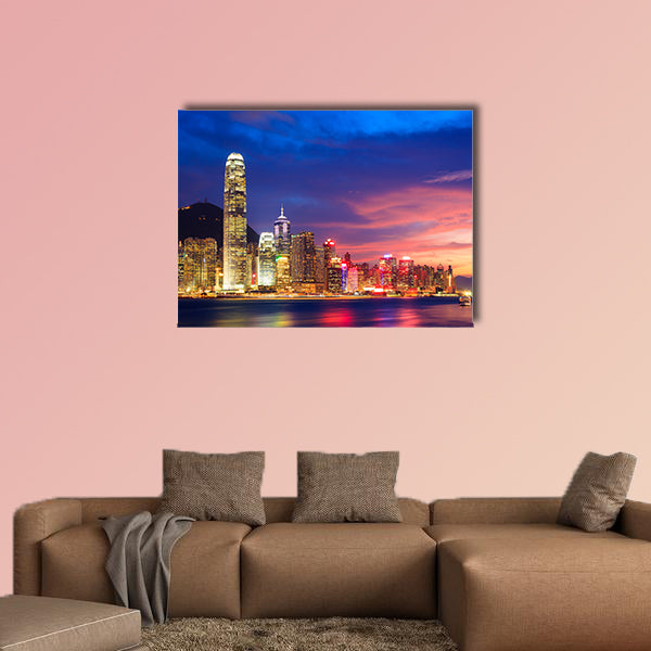 Hong Kong skyline at night, China multi panel canvas wall art