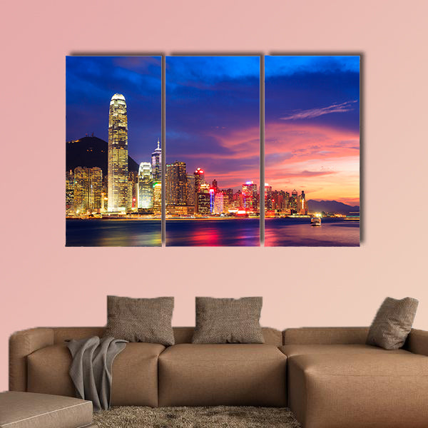 Hong Kong skyline at night, China multi panel canvas wall art
