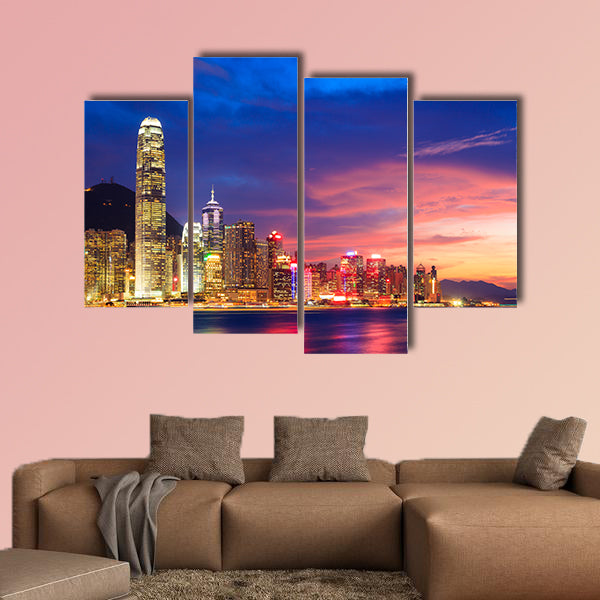 Hong Kong skyline at night, China multi panel canvas wall art
