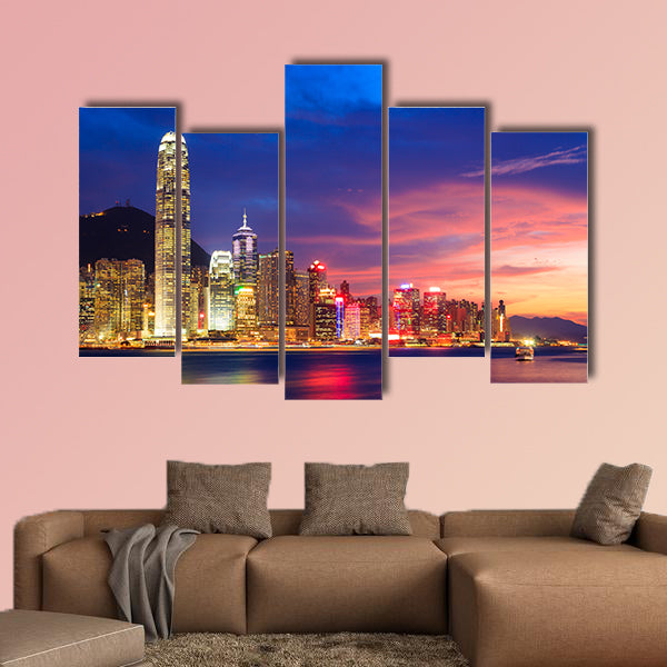 Hong Kong skyline at night, China multi panel canvas wall art