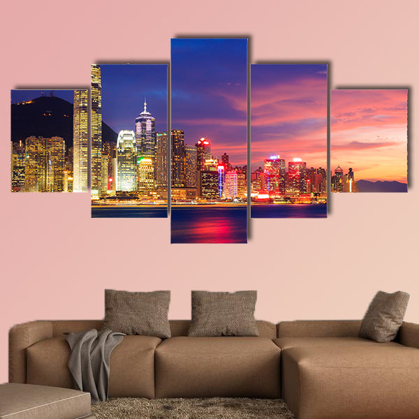 Hong Kong skyline at night, China multi panel canvas wall art