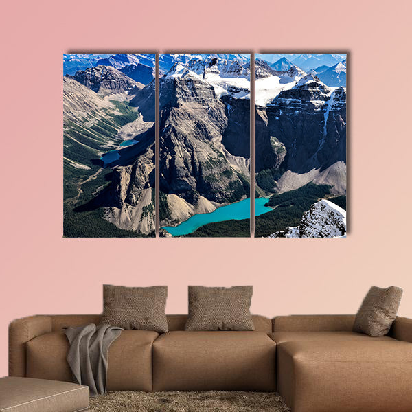 Mountain range view from Mt Temple multi panel canvas wall art