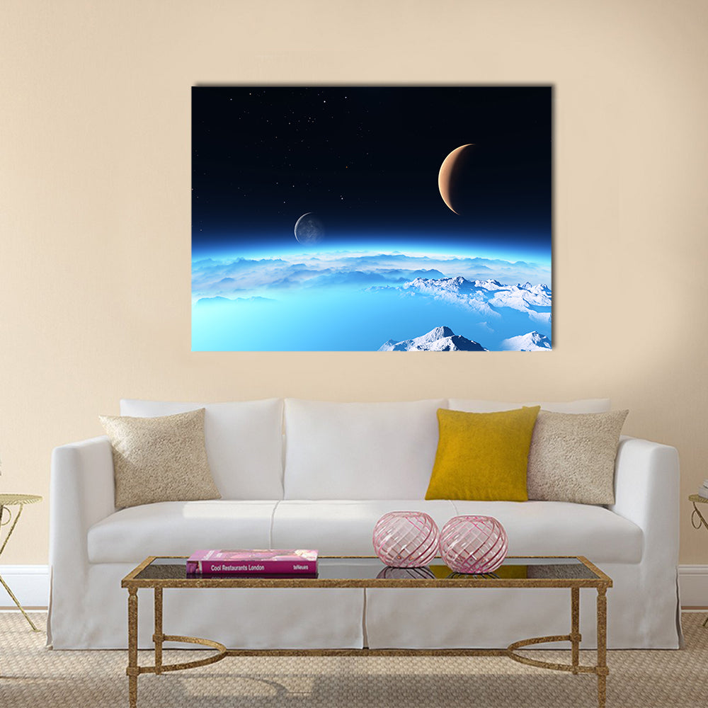 Ice planet with a Moon Multi Panel Canvas Wall Art