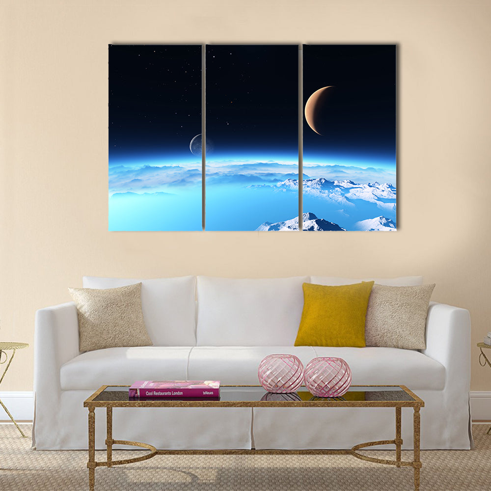 Ice planet with a Moon Multi Panel Canvas Wall Art