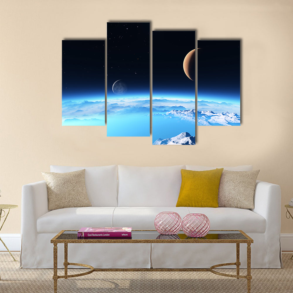 Ice planet with a Moon Multi Panel Canvas Wall Art