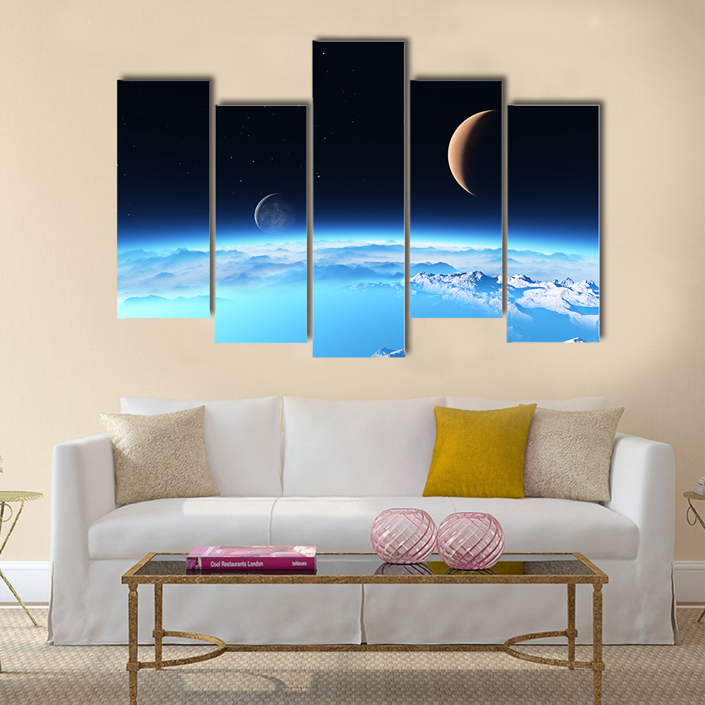 Ice planet with a Moon Multi Panel Canvas Wall Art