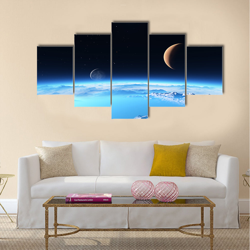 Ice planet with a Moon Multi Panel Canvas Wall Art