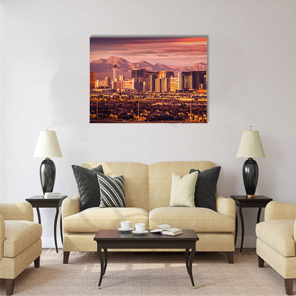 Famous Las Vegas Strip Skyline at Sunset Multi panel canvas wall art