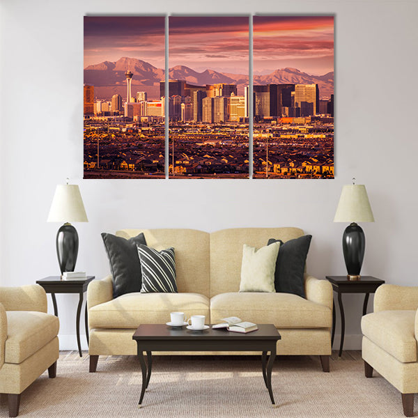 Famous Las Vegas Strip Skyline at Sunset Multi panel canvas wall art