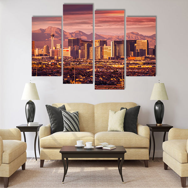 Famous Las Vegas Strip Skyline at Sunset Multi panel canvas wall art