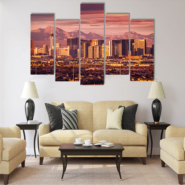 Famous Las Vegas Strip Skyline at Sunset Multi panel canvas wall art
