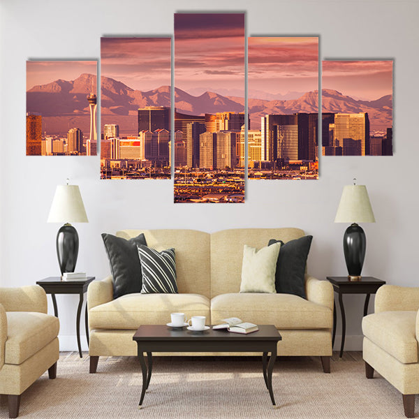 Famous Las Vegas Strip Skyline at Sunset Multi panel canvas wall art