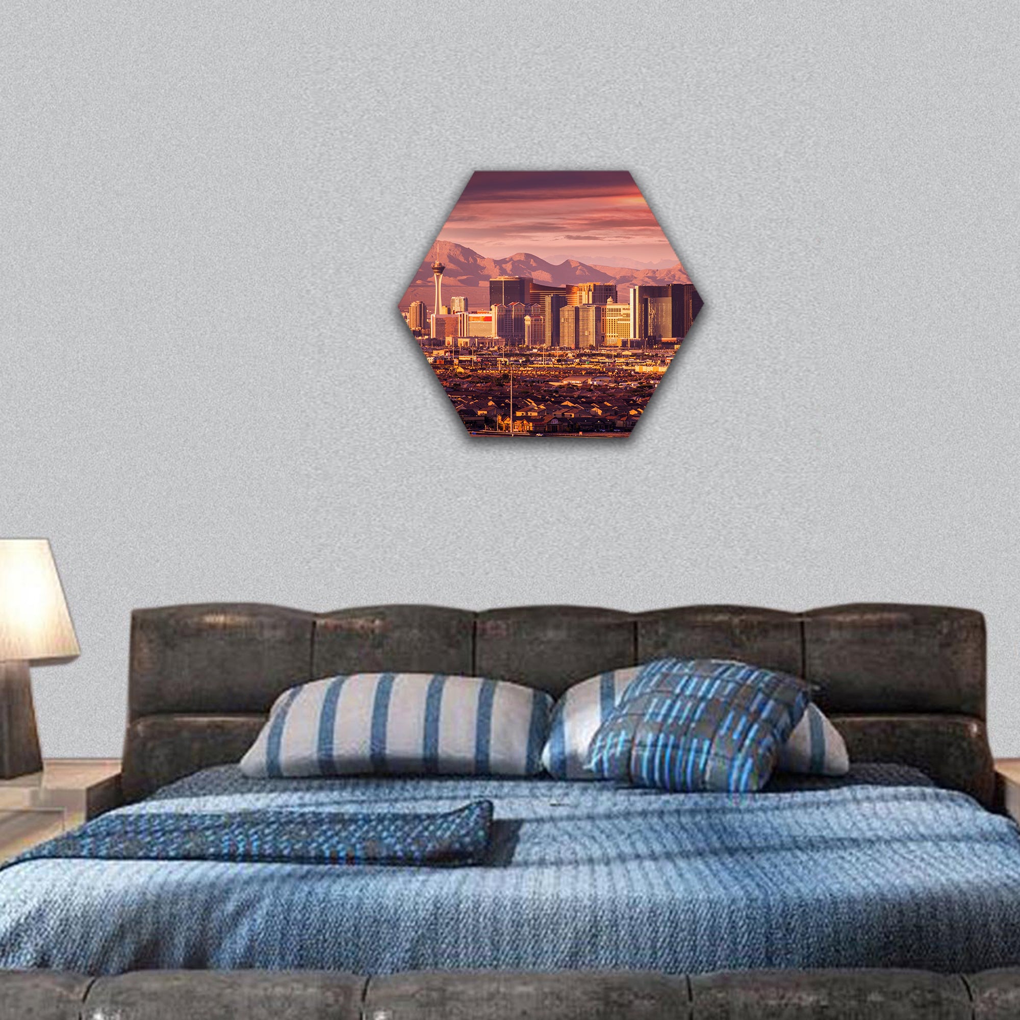 Las Vegas Strip Skyline at Sunset, Nevada, USA hexagonal canvas wall art