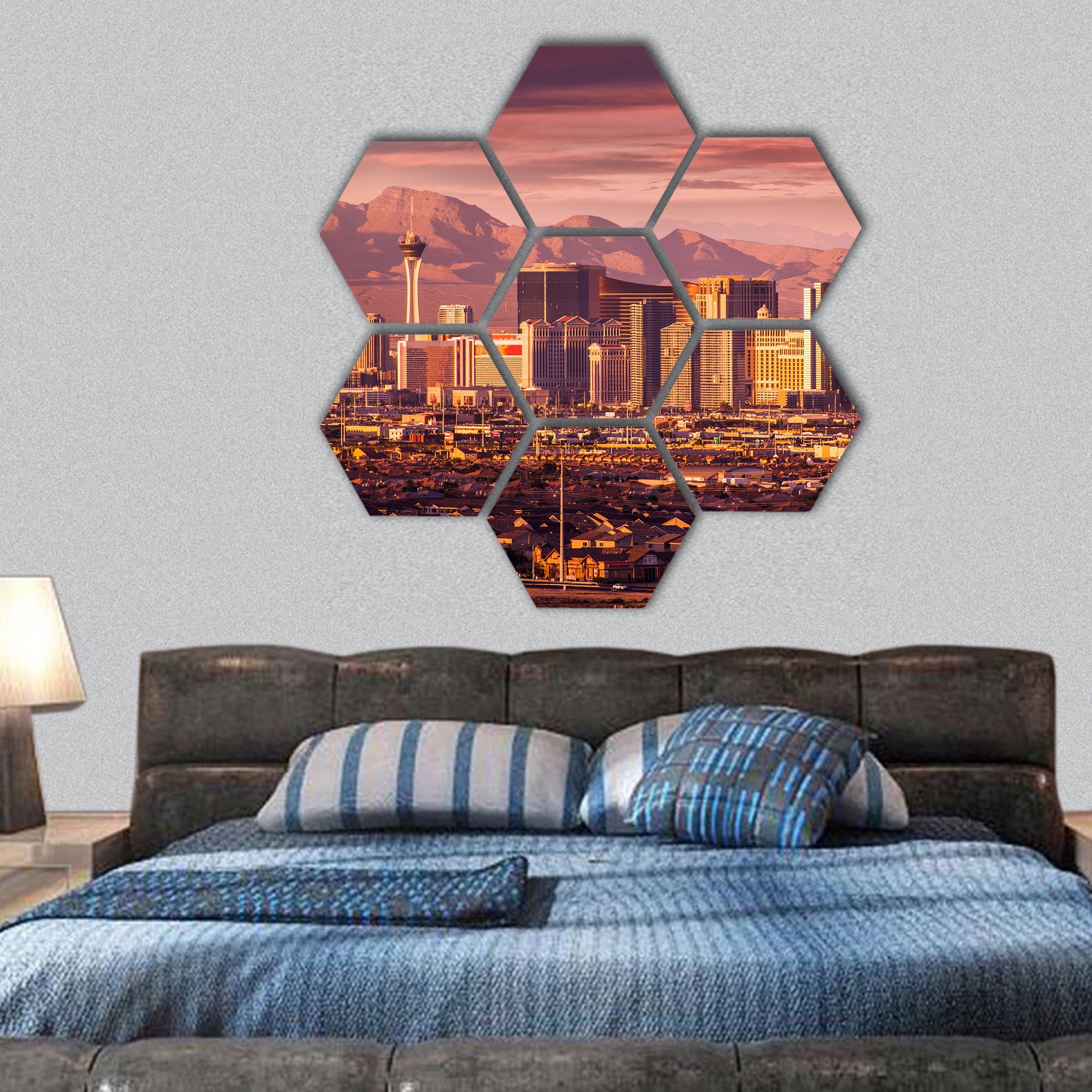 Las Vegas Strip Skyline at Sunset, Nevada, USA hexagonal canvas wall art
