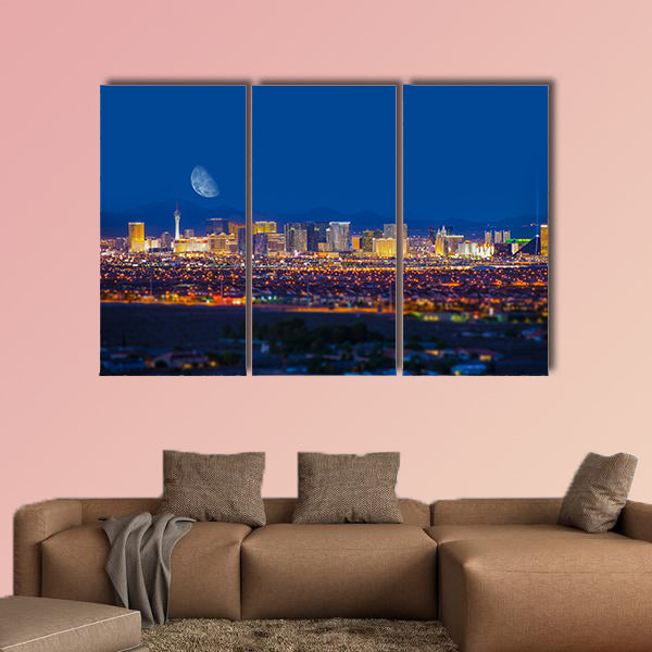 Las Vegas Strip and the Moon Las Vegas Panorama at Nights wall art