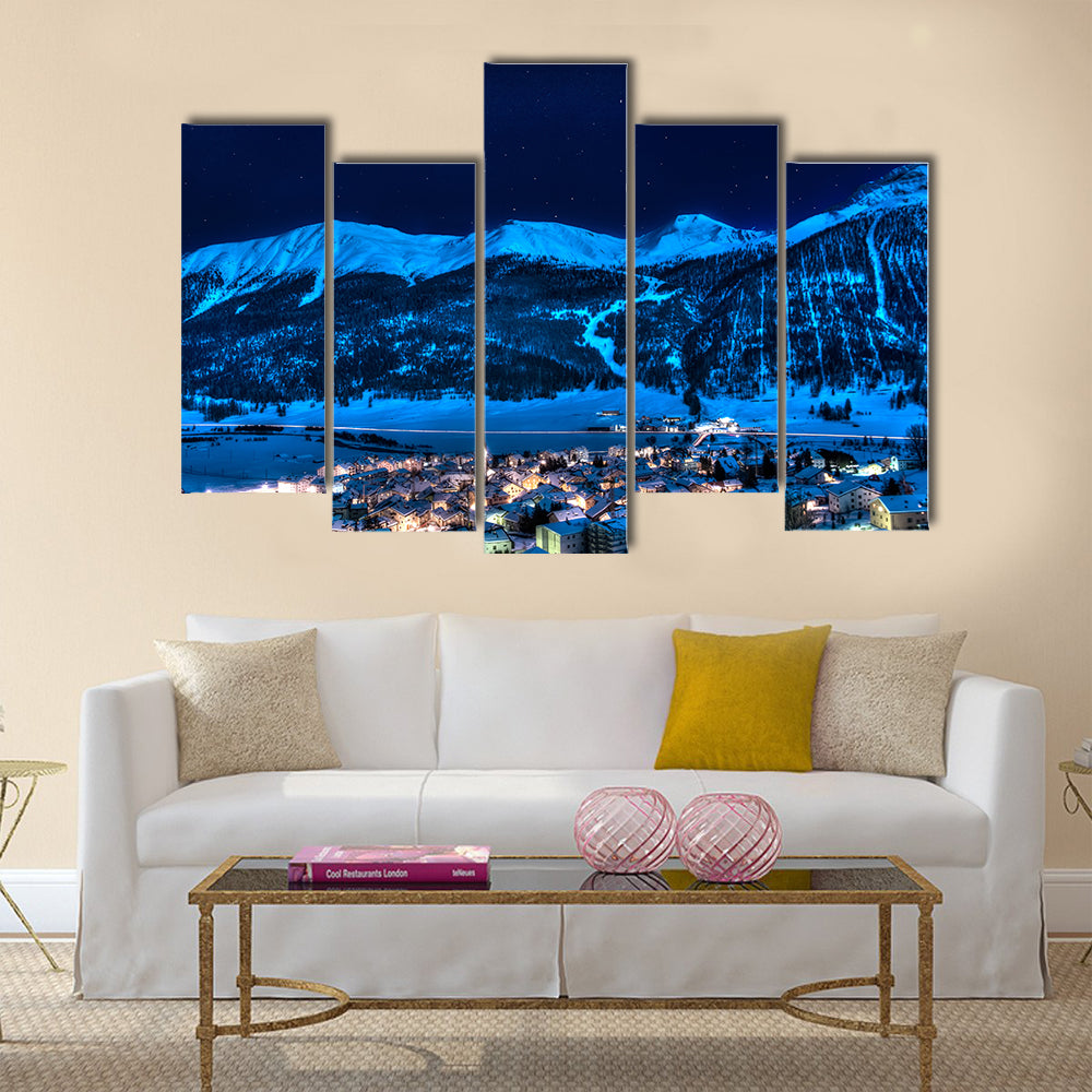 switzerland near St Moritz in a winter night Multi panel canvas wall art