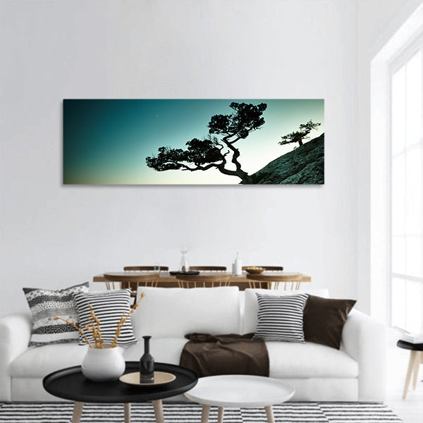 Tree and sea at sunset Crimea landscape, nature background panoramic canvas wall art