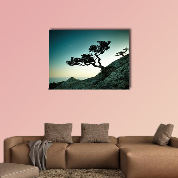 Tree and sea at sunset multi panel canvas wall art