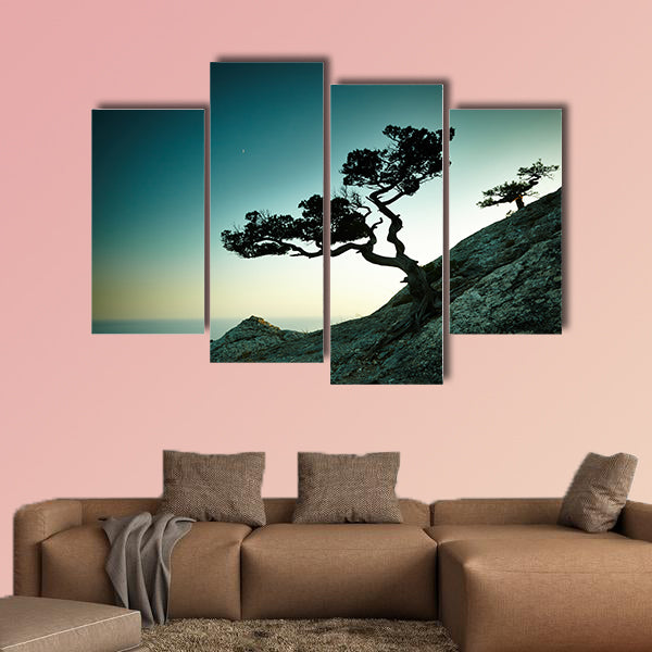 Tree and sea at sunset multi panel canvas wall art