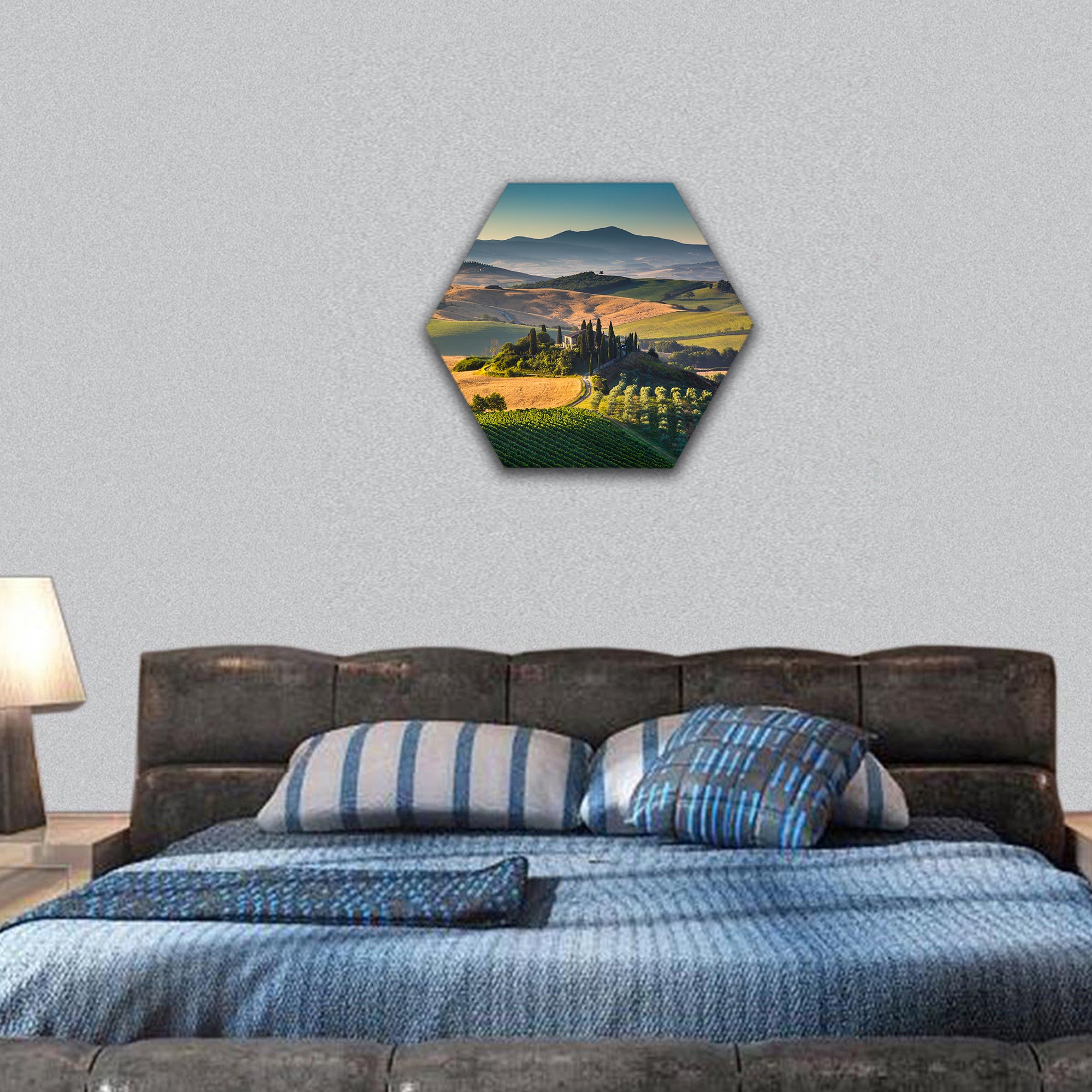 Tuscany landscape with rolling hills and valleys Italy hexagonal canvas wall art