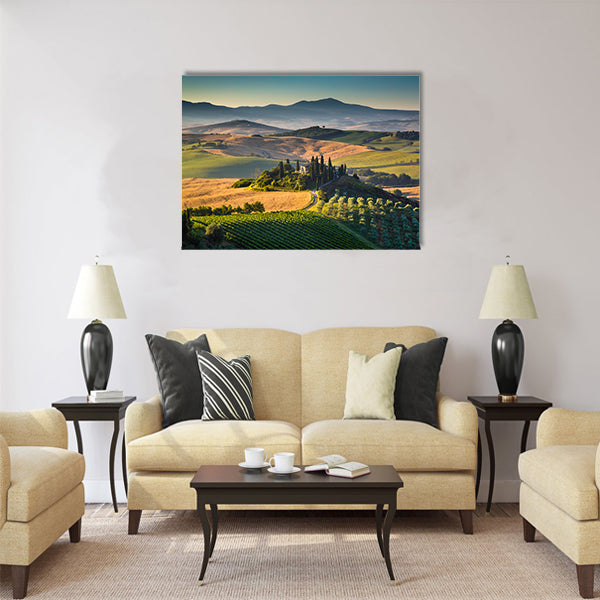 Scenic Tuscany landscape with rolling hills and valleys Multi Panel Canvas Wall Art