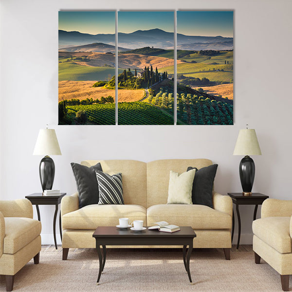 Scenic Tuscany landscape with rolling hills and valleys Multi Panel Canvas Wall Art
