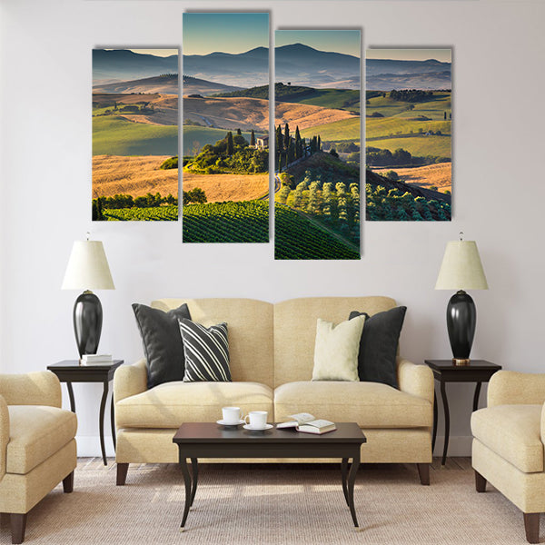 Scenic Tuscany landscape with rolling hills and valleys Multi Panel Canvas Wall Art