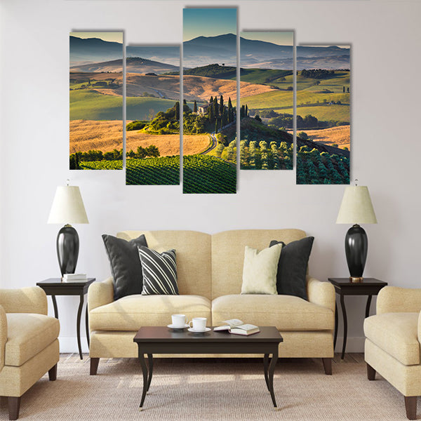 Scenic Tuscany landscape with rolling hills and valleys Multi Panel Canvas Wall Art
