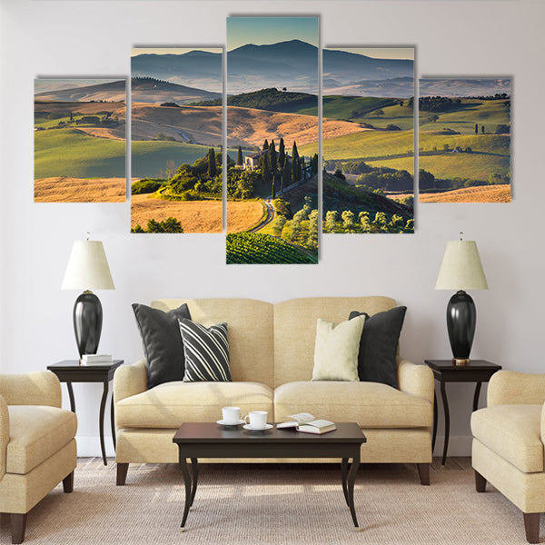 Scenic Tuscany landscape with rolling hills and valleys Multi Panel Canvas Wall Art