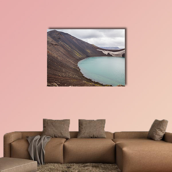 Vulcano crater with water in Iceland multi panel canvas wall art