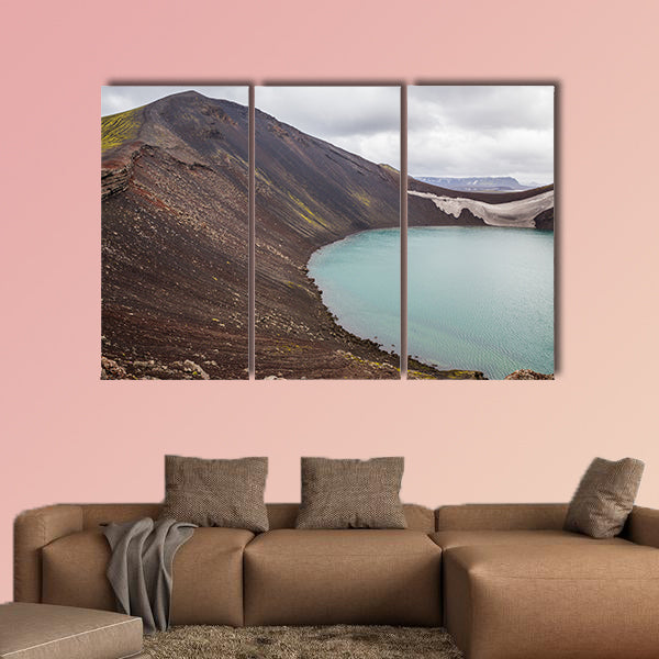 Vulcano crater with water in Iceland multi panel canvas wall art