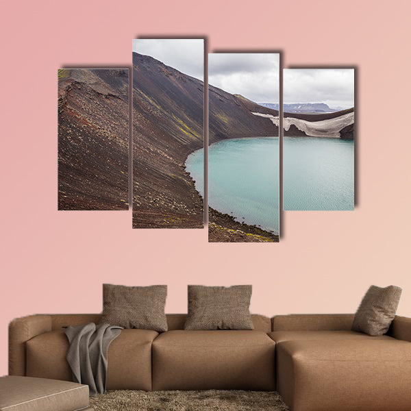Vulcano crater with water in Iceland multi panel canvas wall art