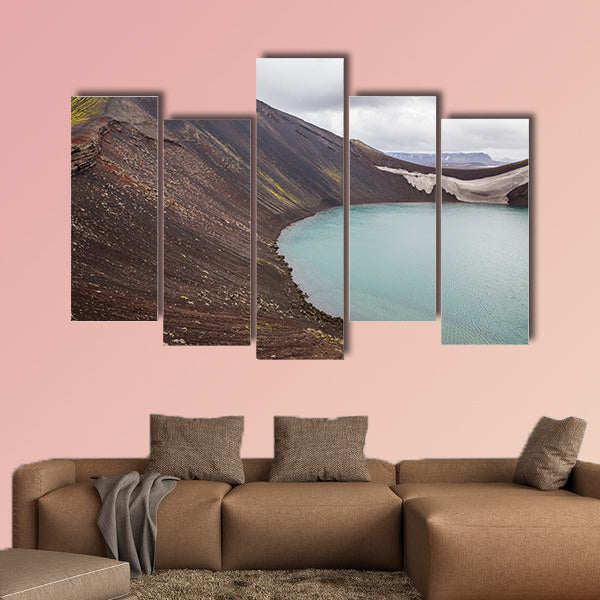 Vulcano crater with water in Iceland multi panel canvas wall art