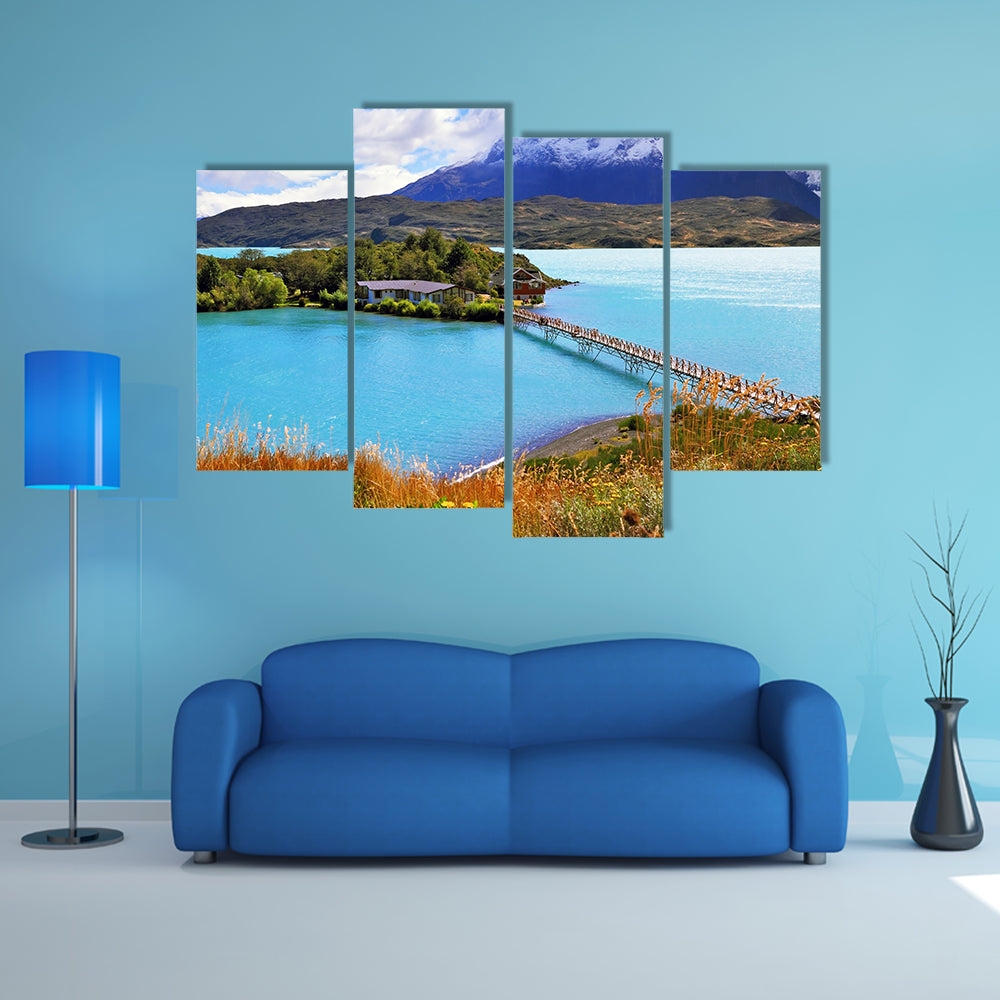 Picturesque little island in the lake Pehoe multi panel canvas wall art