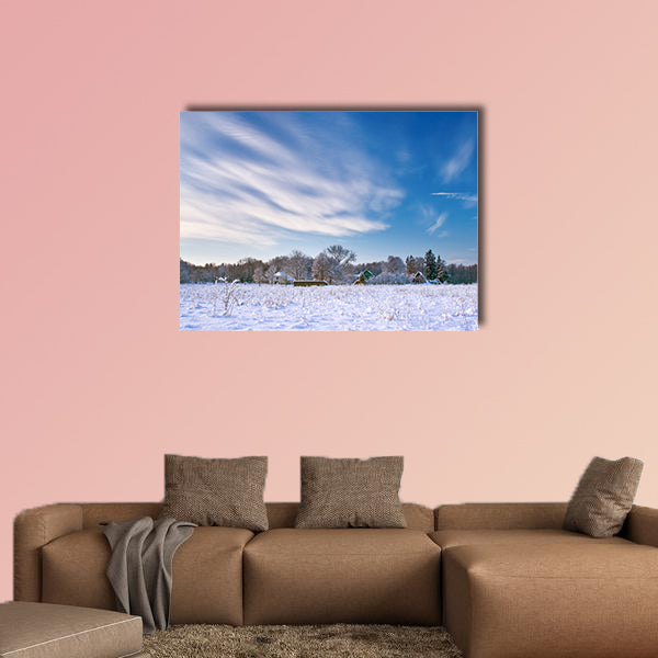 Village in winter morning Multi panel canvas wall art
